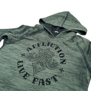 Affliction Reversible Burnout Hoodie‎ Unisex Small Black Grunge Alternative Goth